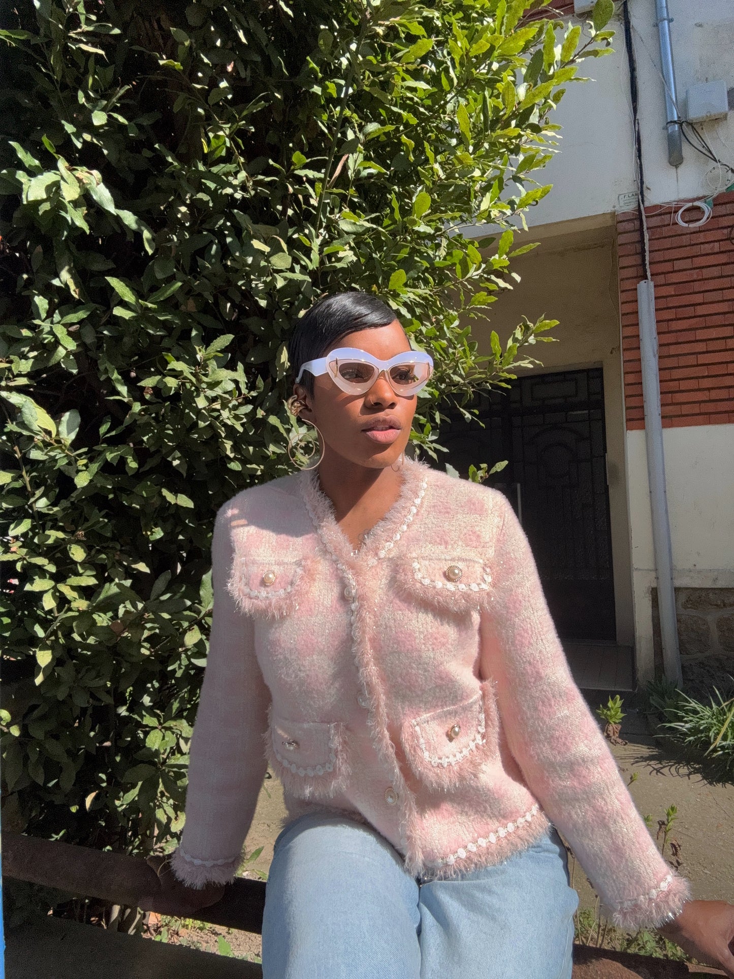 VESTE TWEED ROSÉE ÉLÉGANCE