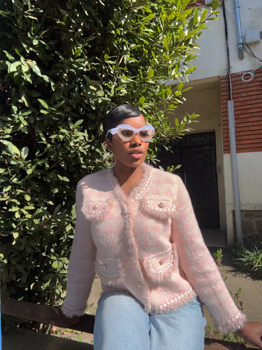 VESTE TWEED ROSÉE ÉLÉGANCE