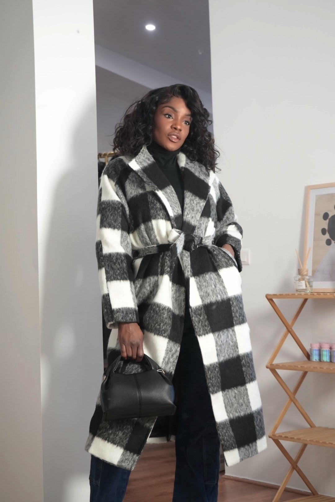 Manteau long à carreaux