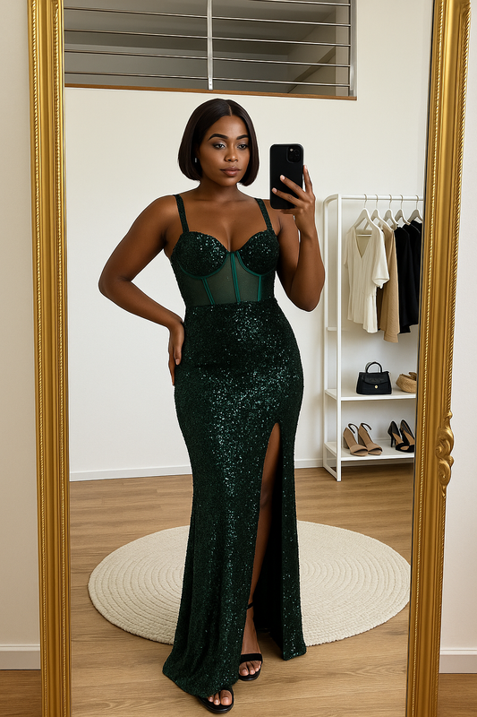 Robe de Soirée Verte Pailletée