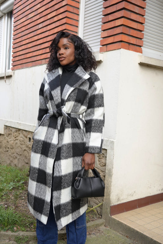 Manteau long à carreaux