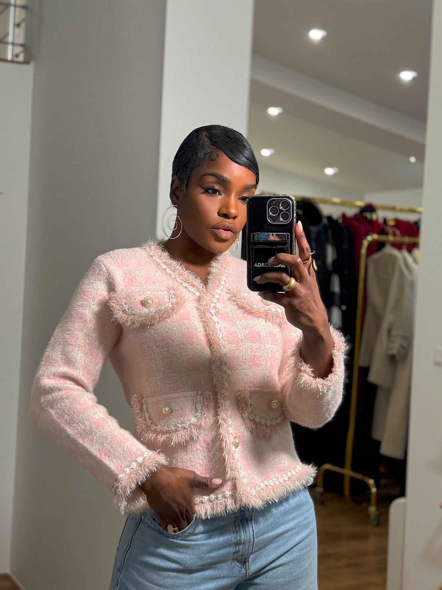 VESTE TWEED ROSÉE ÉLÉGANCE