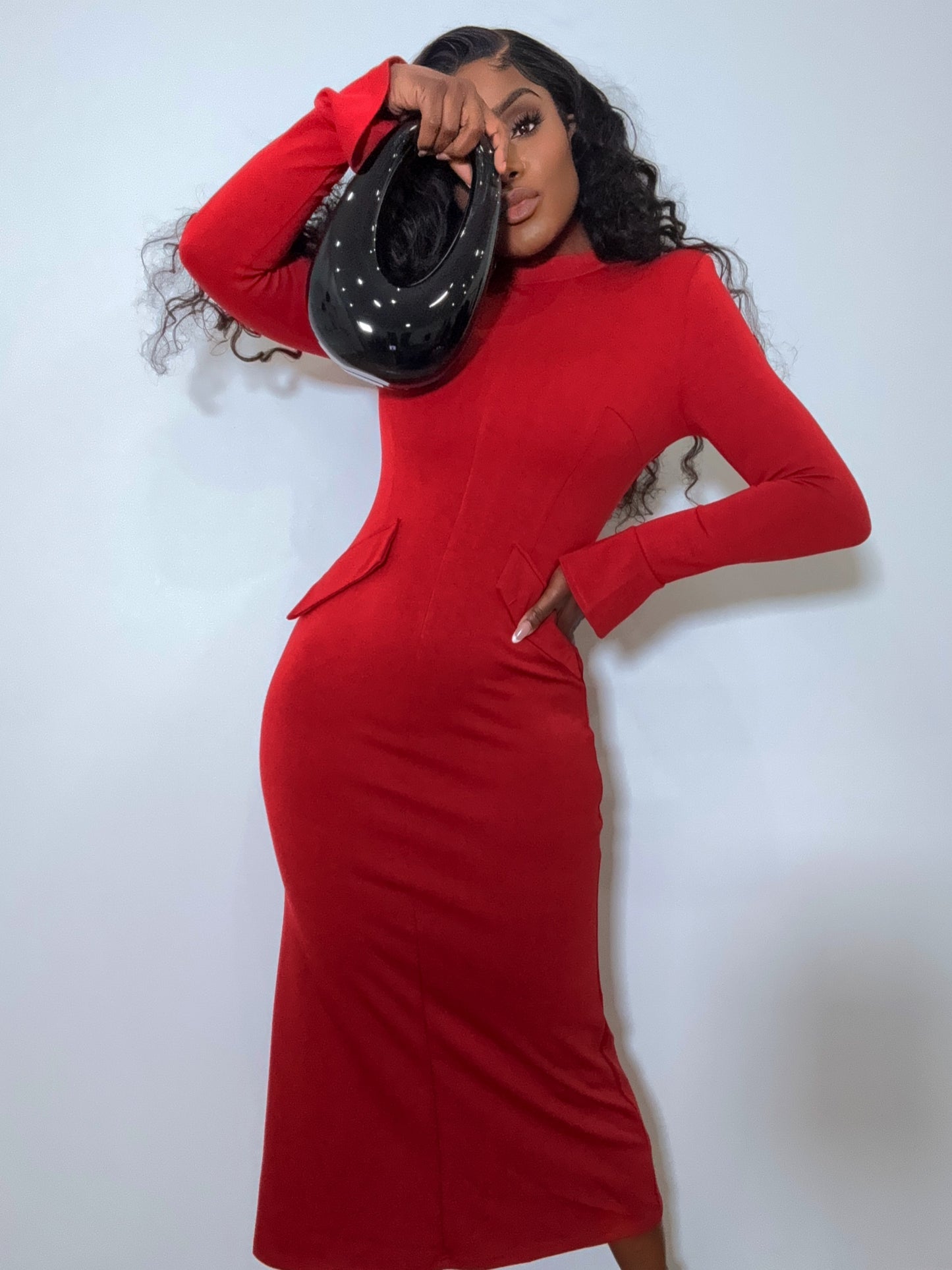 Robe Midi Rouge Élégante et Cintrée Korean