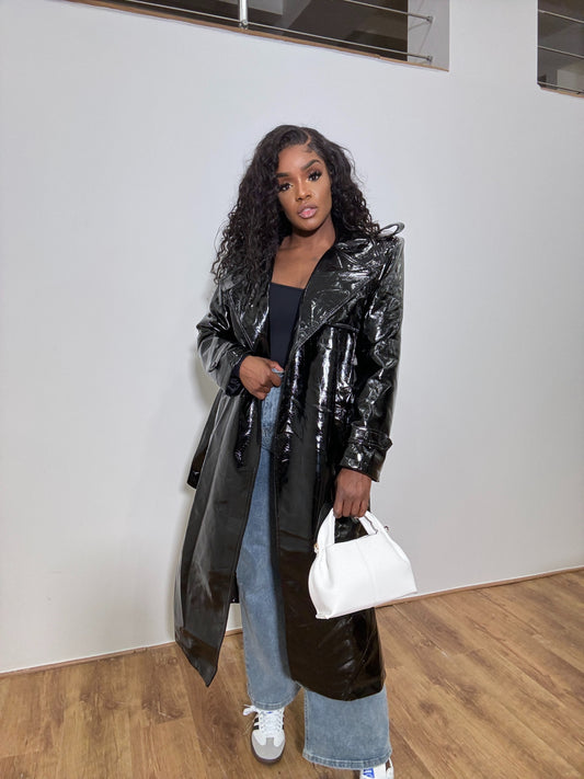 Manteau Long Effet Vinyle Noir pièces limitées