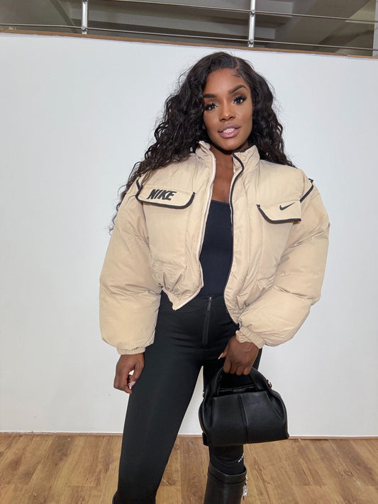 Bomber Doudoune Croppée Beige Korean oversize