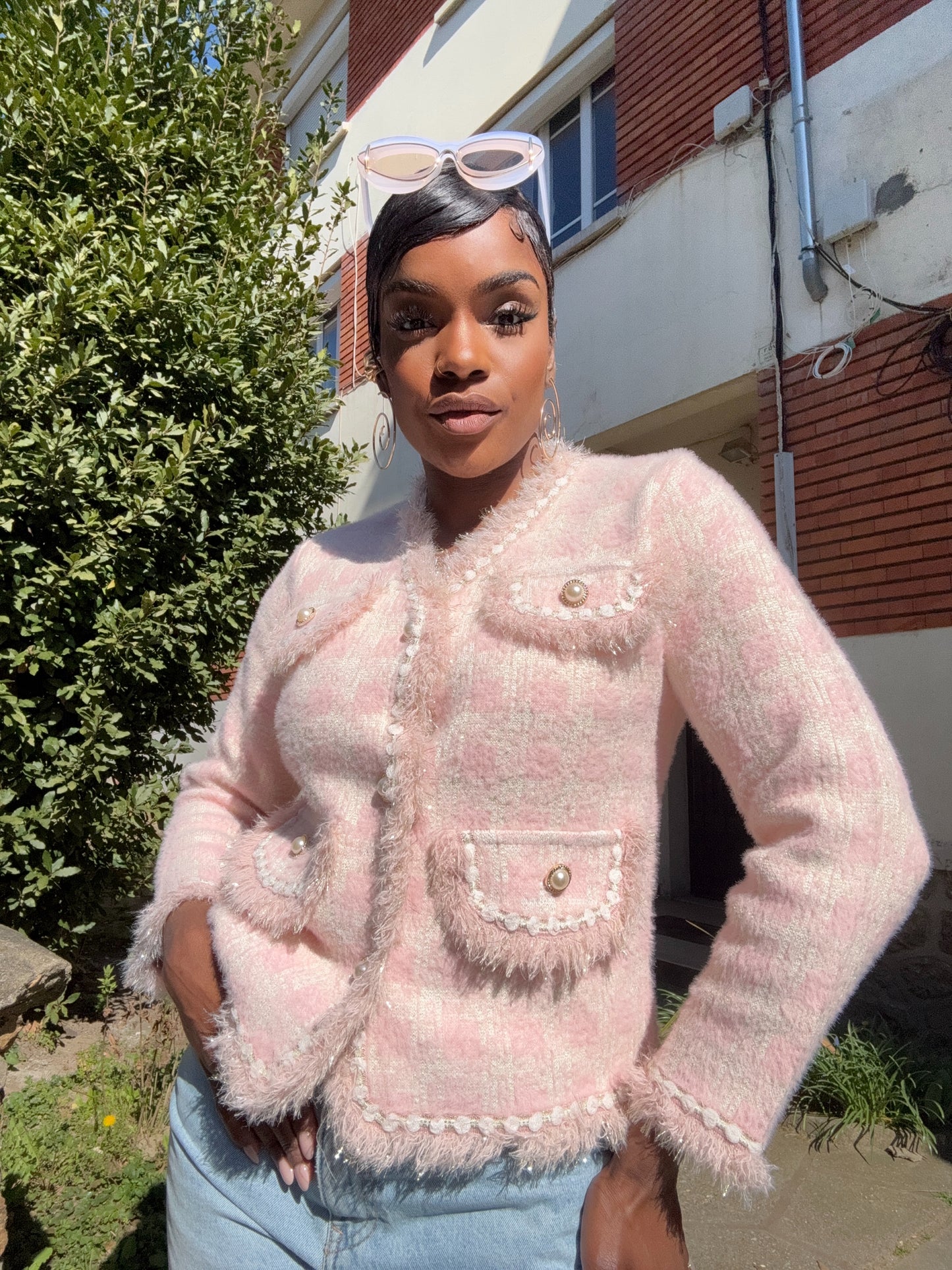 VESTE TWEED ROSÉE ÉLÉGANCE