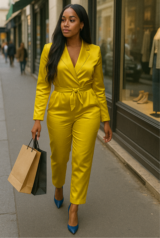 COMBINAISON PANTALON JAUNE MOUTARDE – STYLE TAILLEUR