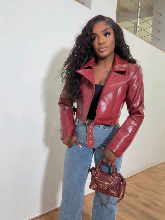Veste en Simili-Cuir Rouge vin