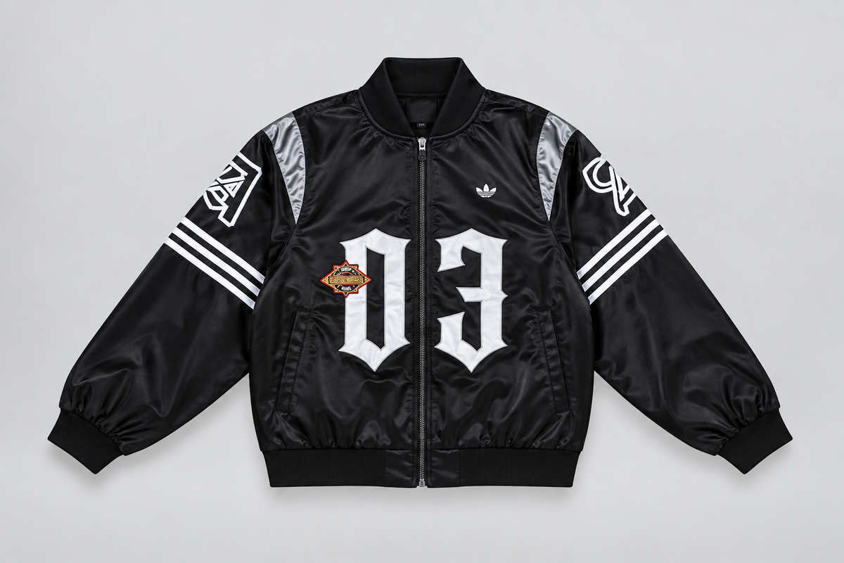 Bomber oversize ADIDAS satiné noir numéro 03 – Look porté