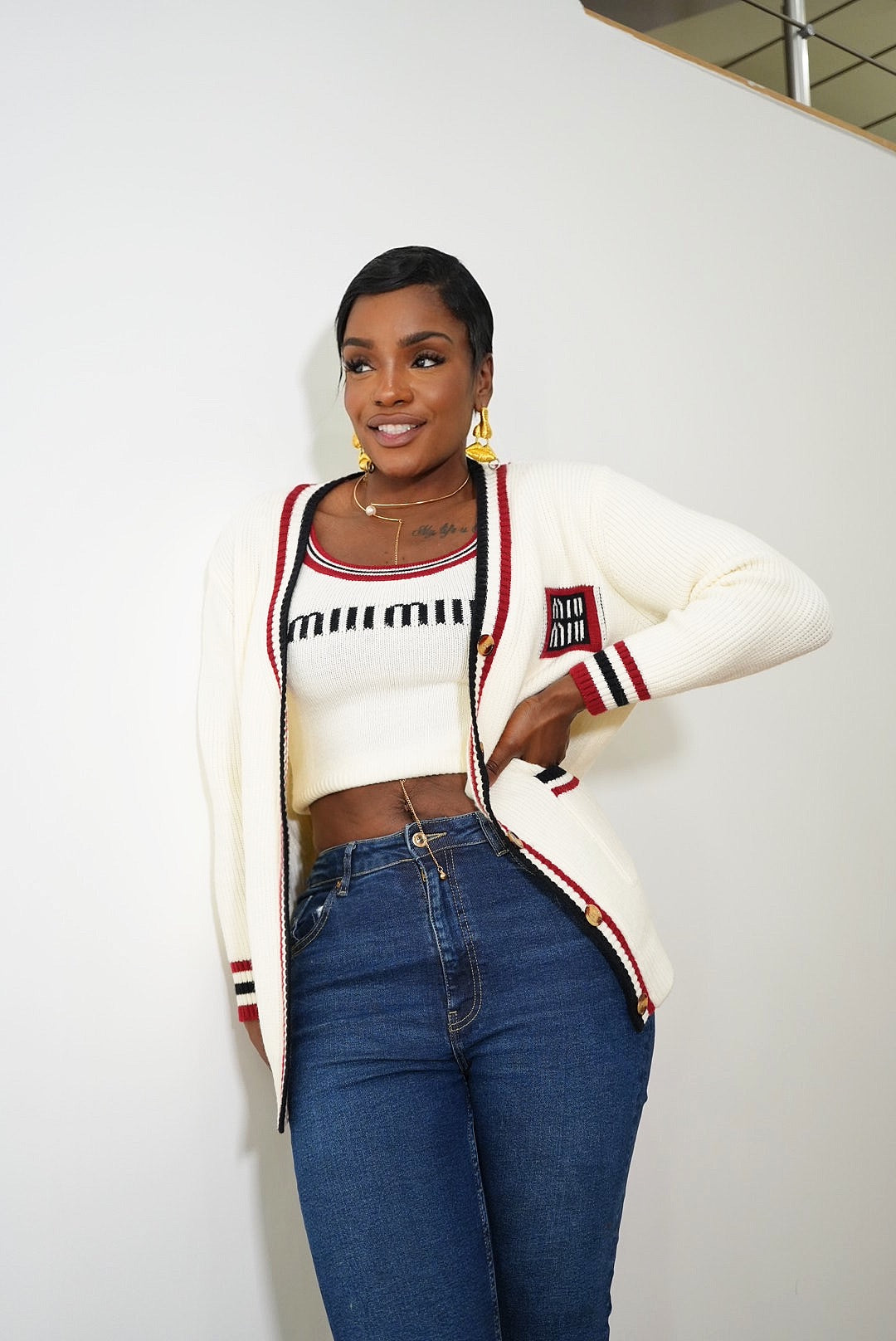Ensemble Tricot Élégance - Cardigan & Crop Top