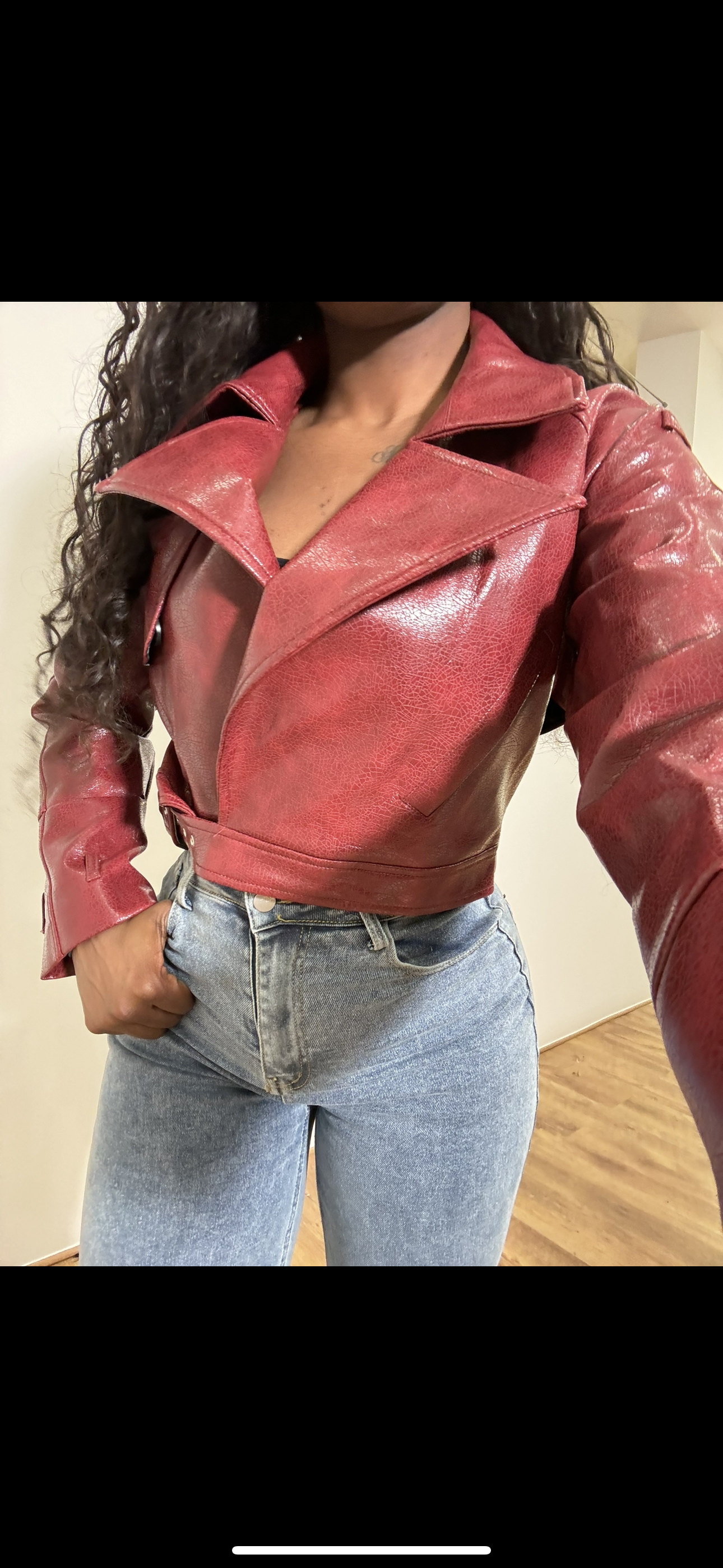 Veste en Simili-Cuir Rouge vin