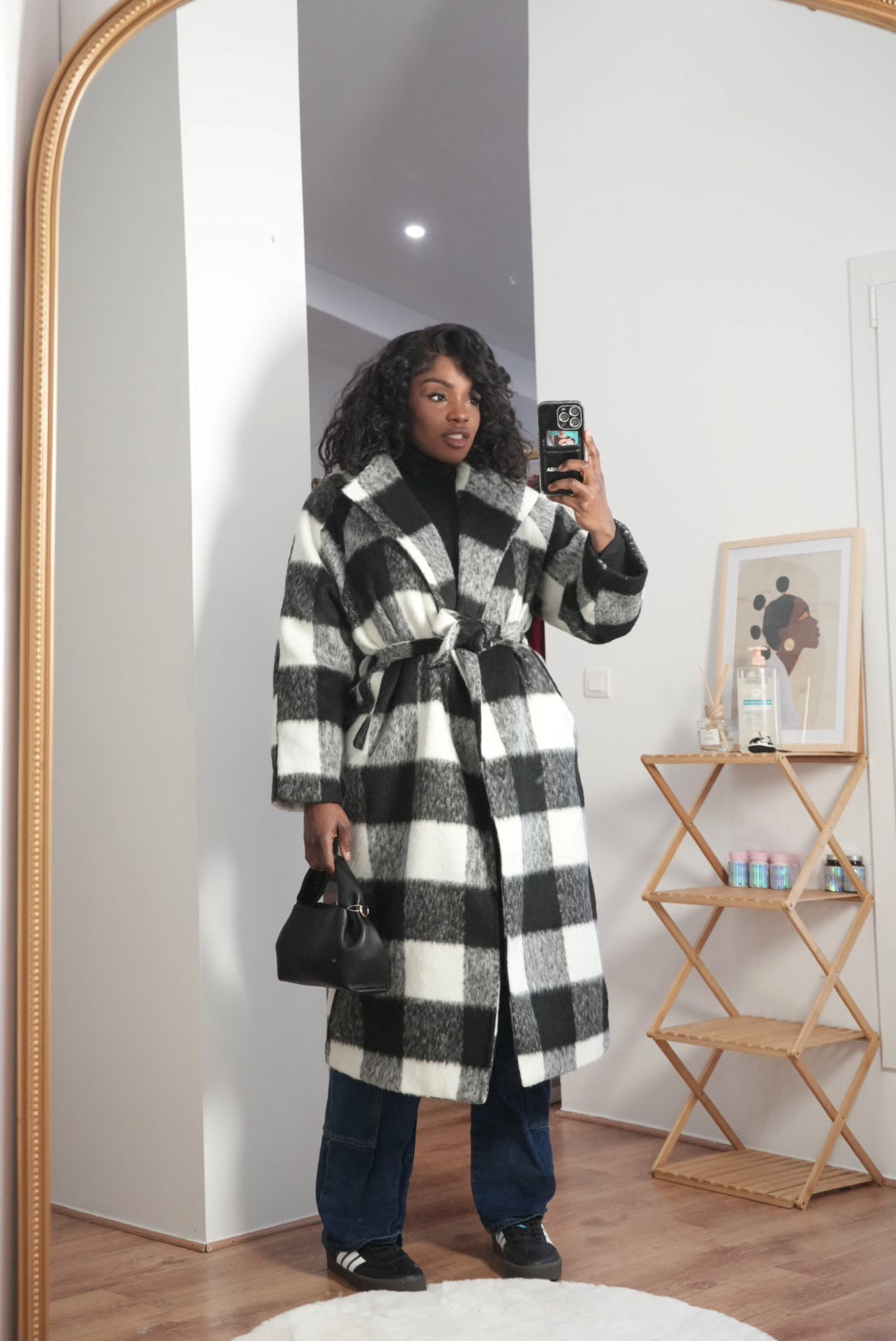 Manteau long à carreaux