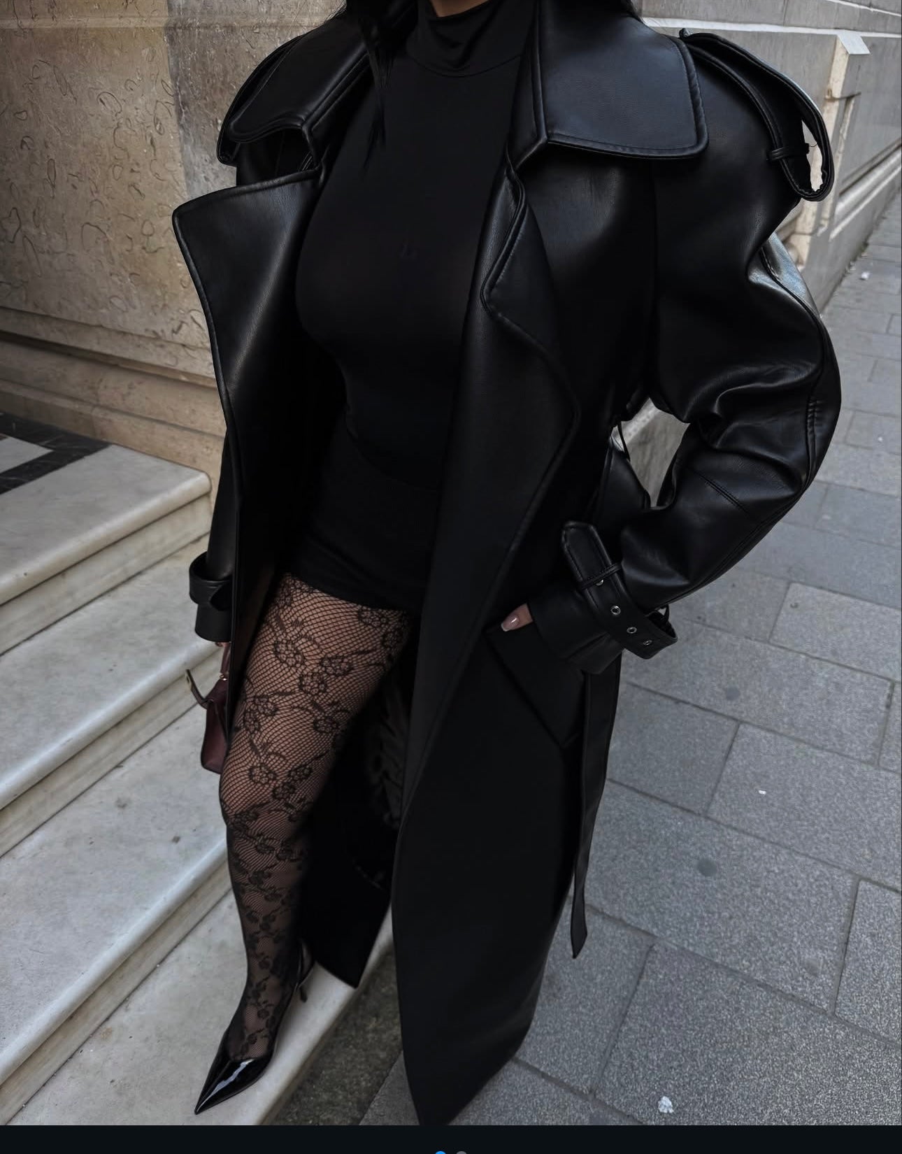 Manteau Long en Cuir Vegan noir - Studio