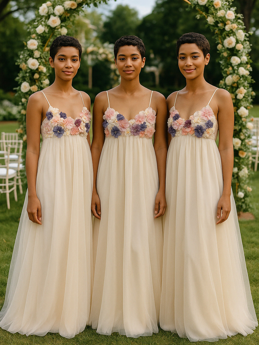 Robe Longue “Garden Party” – Fleurs 3D & Tulle Fluide