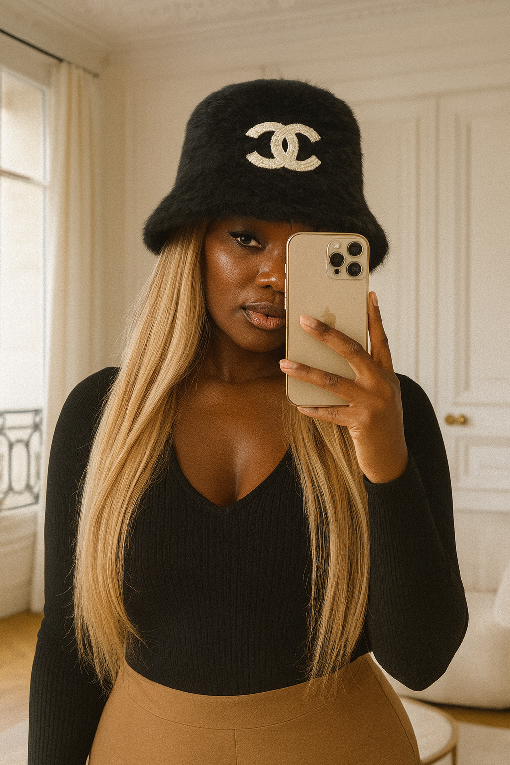 CHAPEAU LUXE NOIR EN FAUSSE FOURRURE  inspired