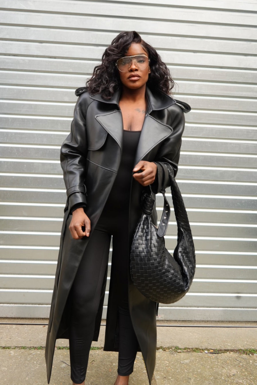 Manteau Long en Cuir Vegan noir - Studio