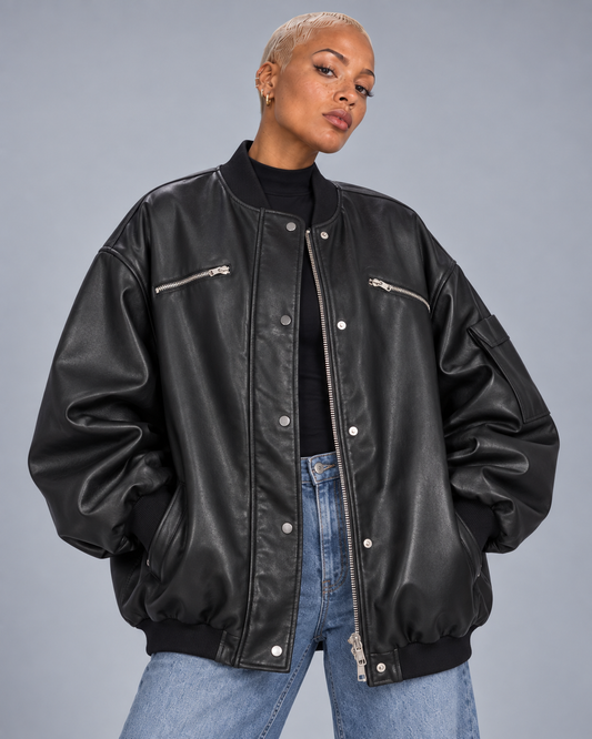 Bomber oversize noir effet cuir