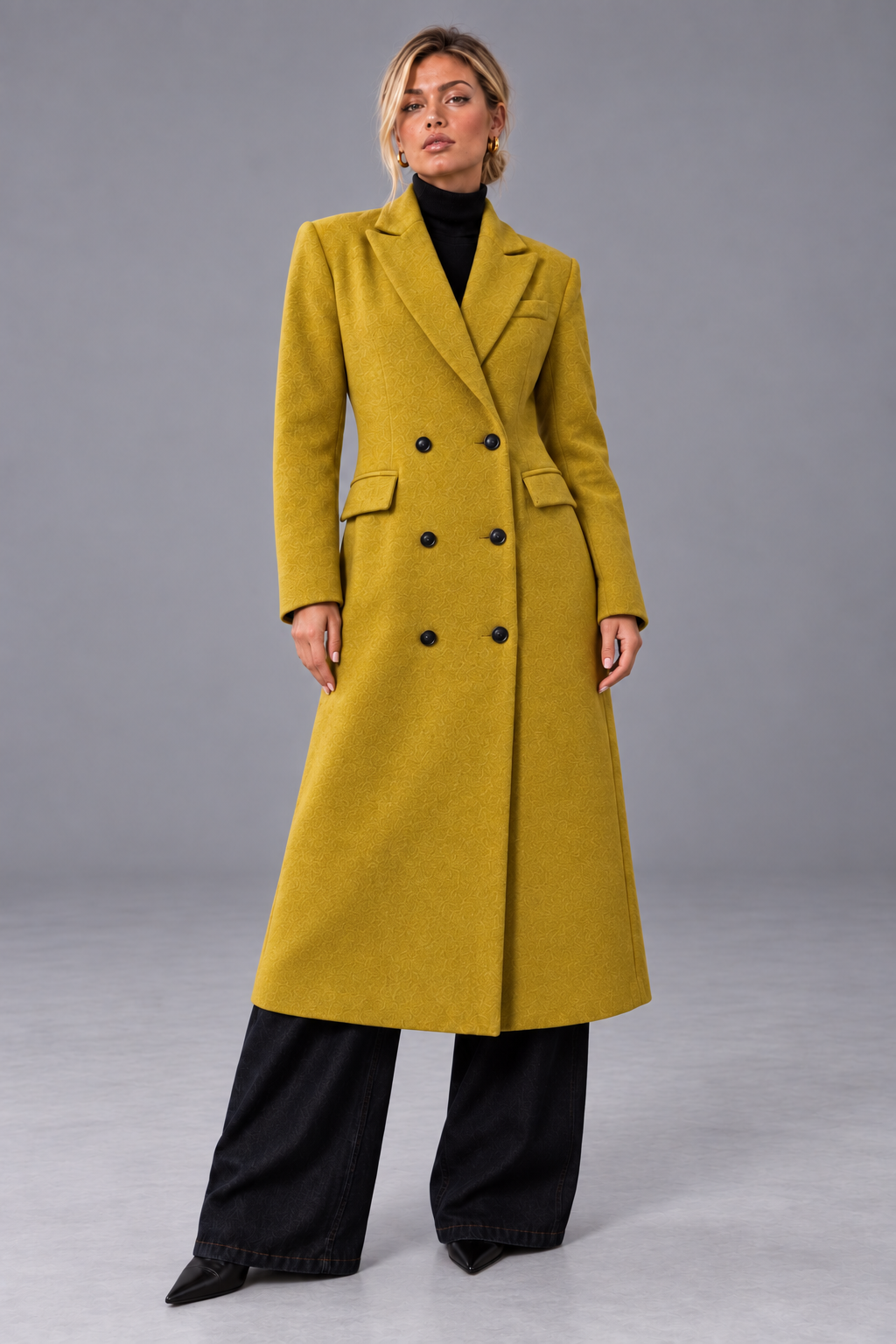 Manteau Long Double Boutonnage Moutarde