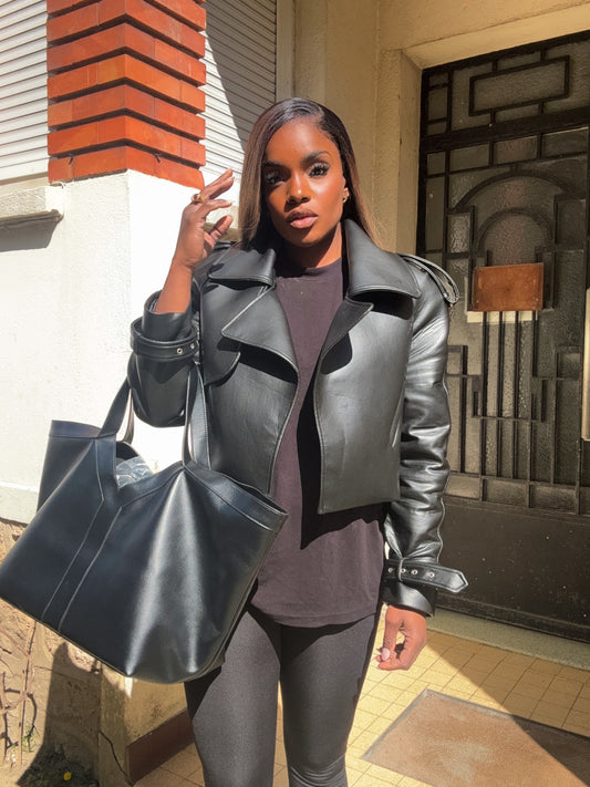 Veste cuir épaulette courte STUDIO