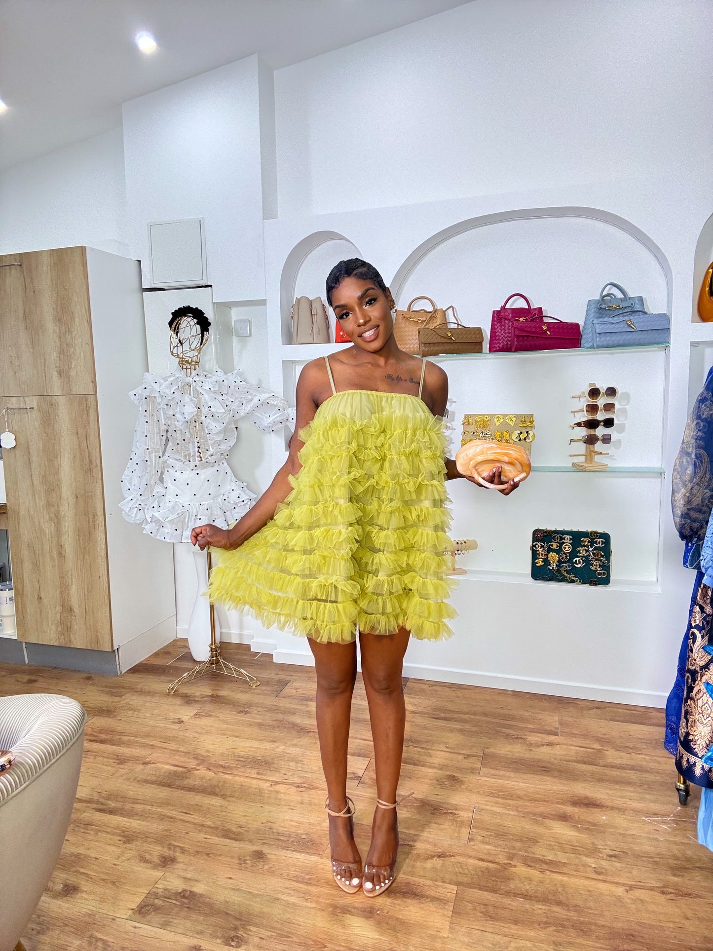 Robe à volants tulle lime – 