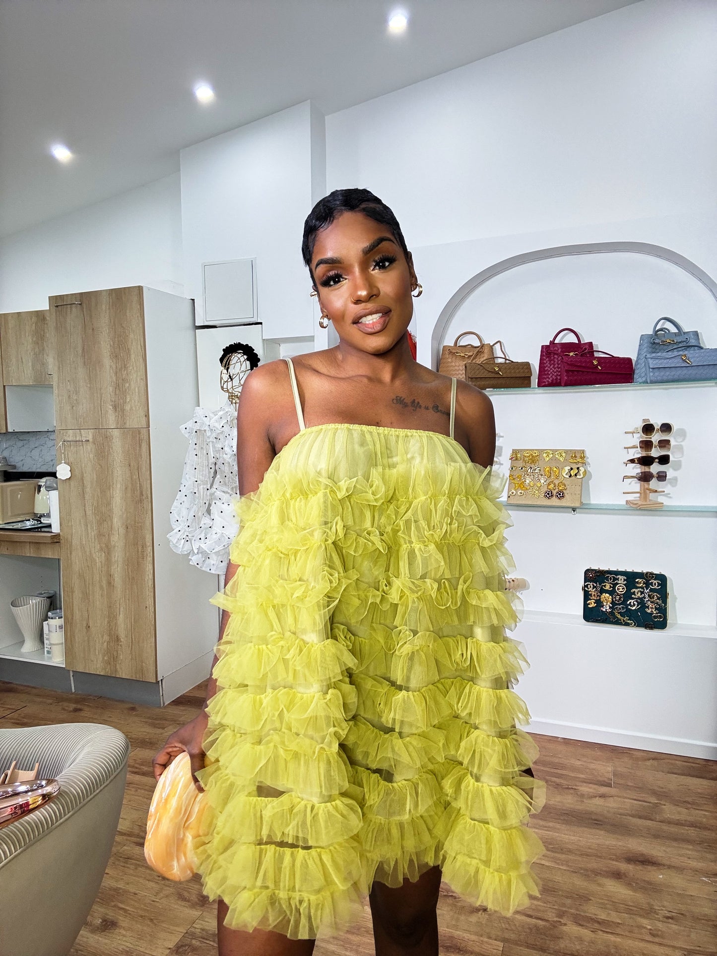Robe à volants tulle lime – 