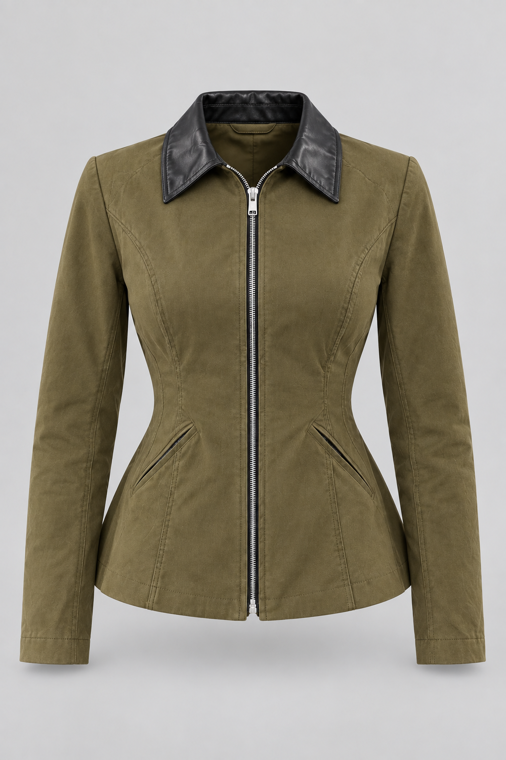 Veste cintrée kaki à col contrastant