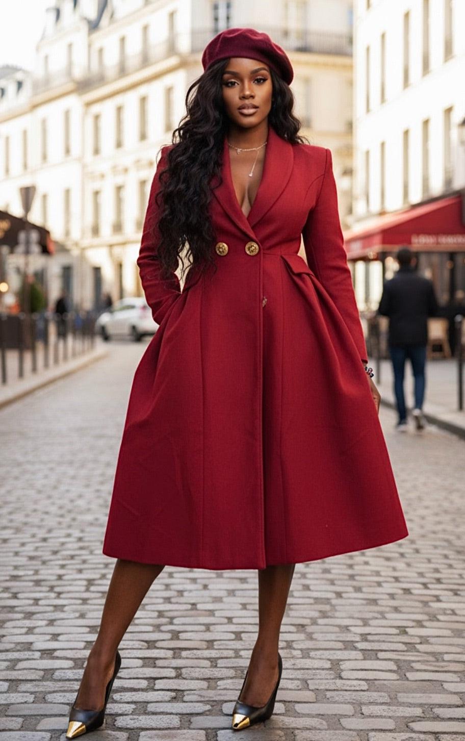 Manteau Parisien Élégance Rouge Bordeaux
