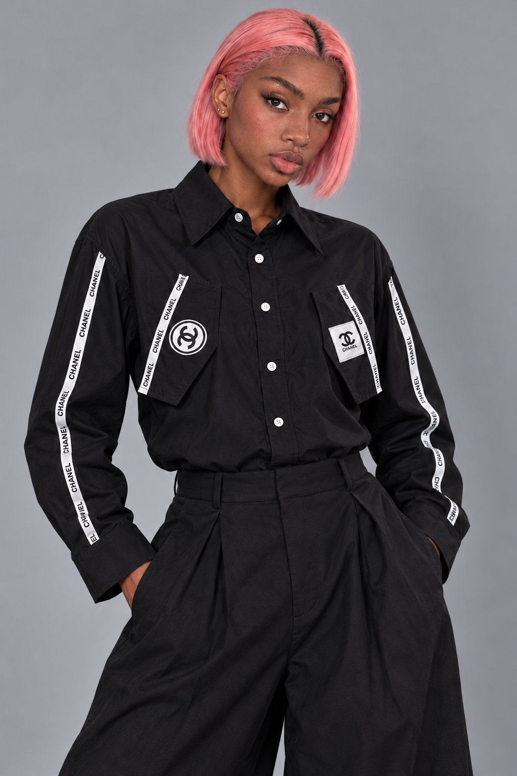 Chemise custom noire oversize – vue flat