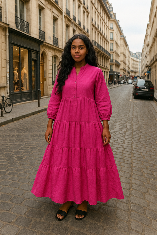 ROBE LONGUE FLUIDE - FUSHIA