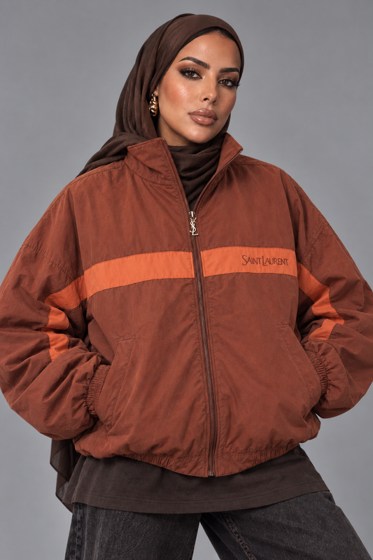 Veste Saint Laurent bicolore marron orange - vue de face