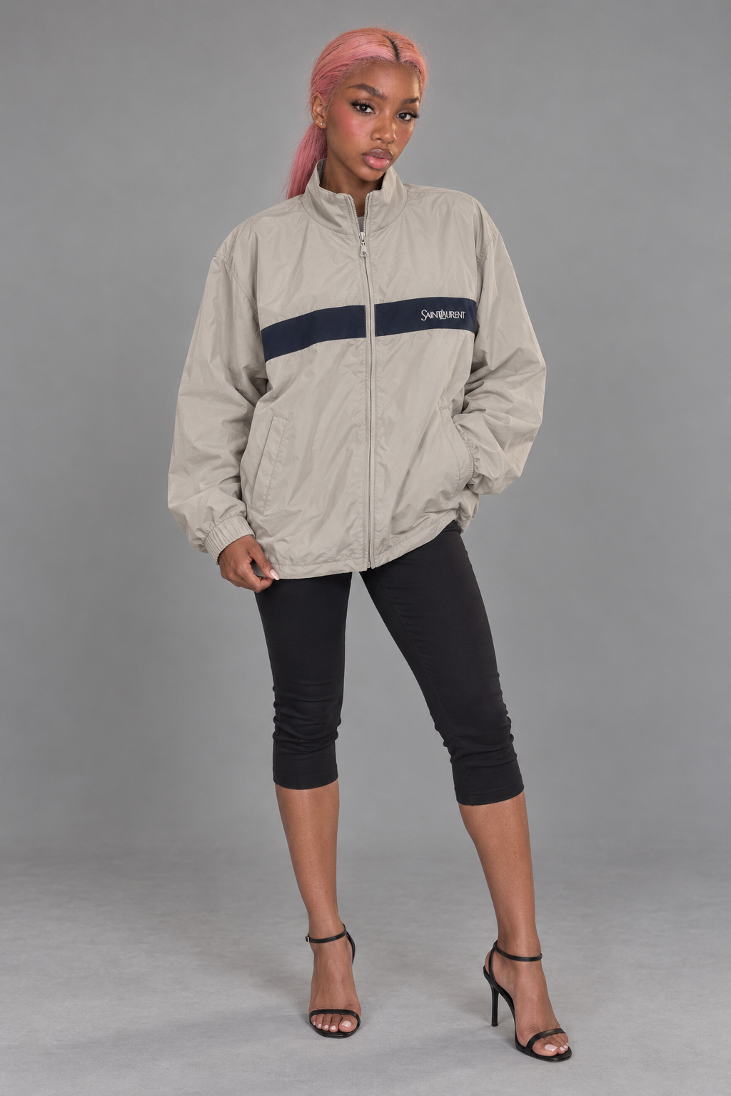 Veste Saint Laurent beige navy - portée de profil