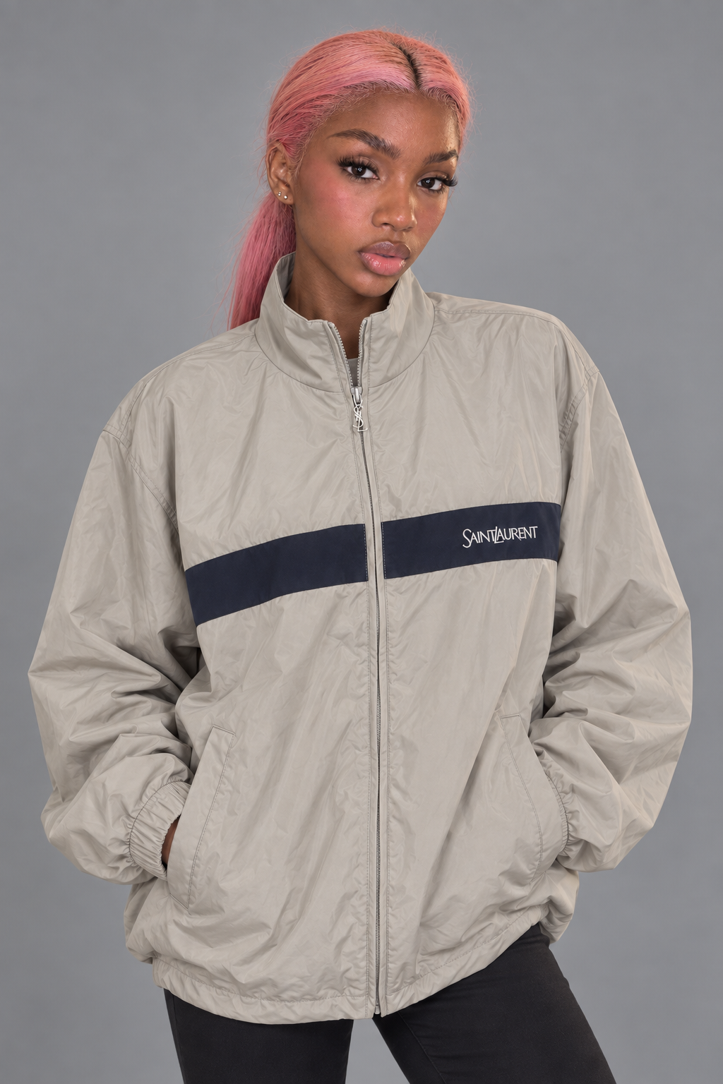 Veste Saint Laurent beige navy - portée de face