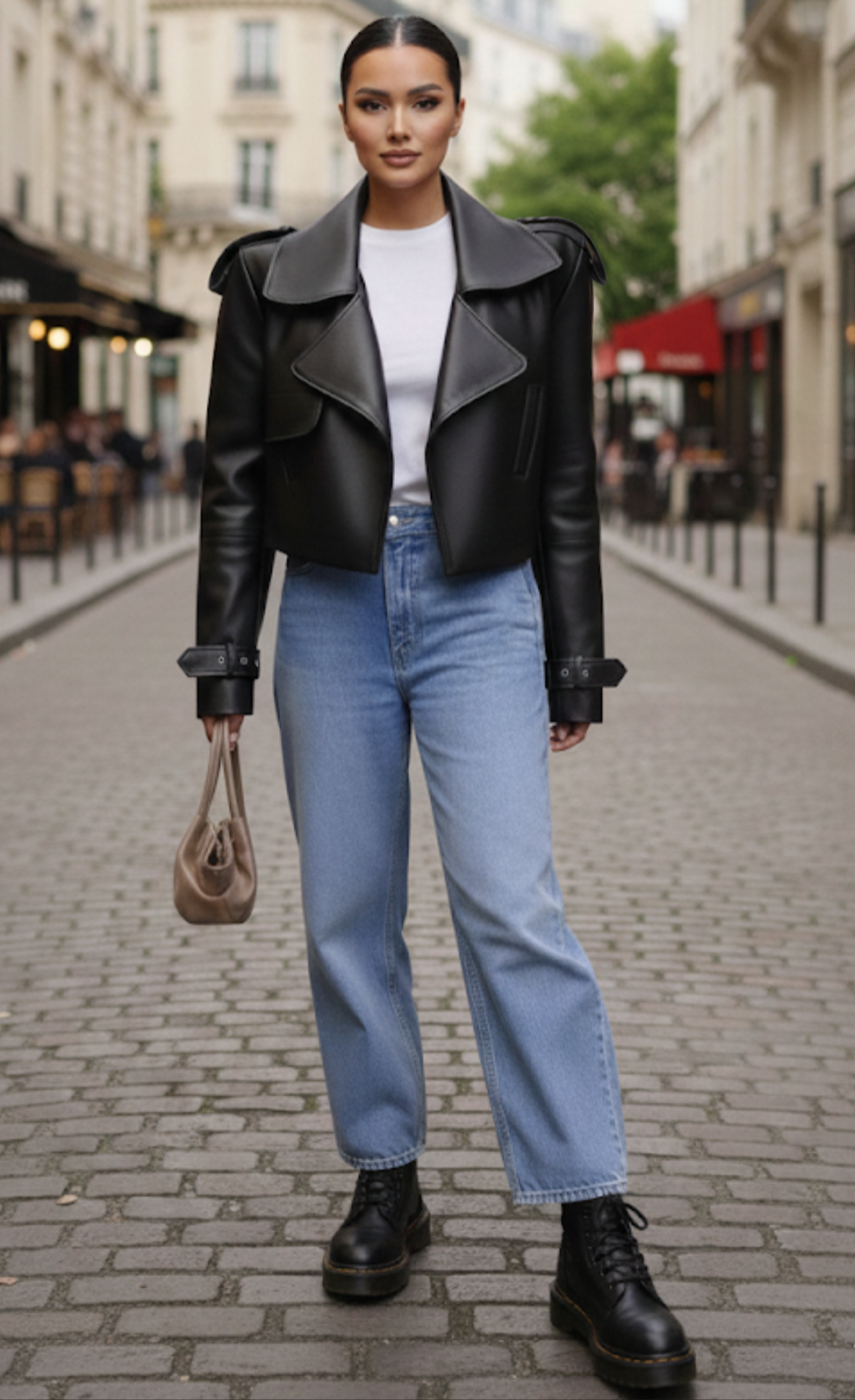 Veste cuir épaulette courte STUDIO