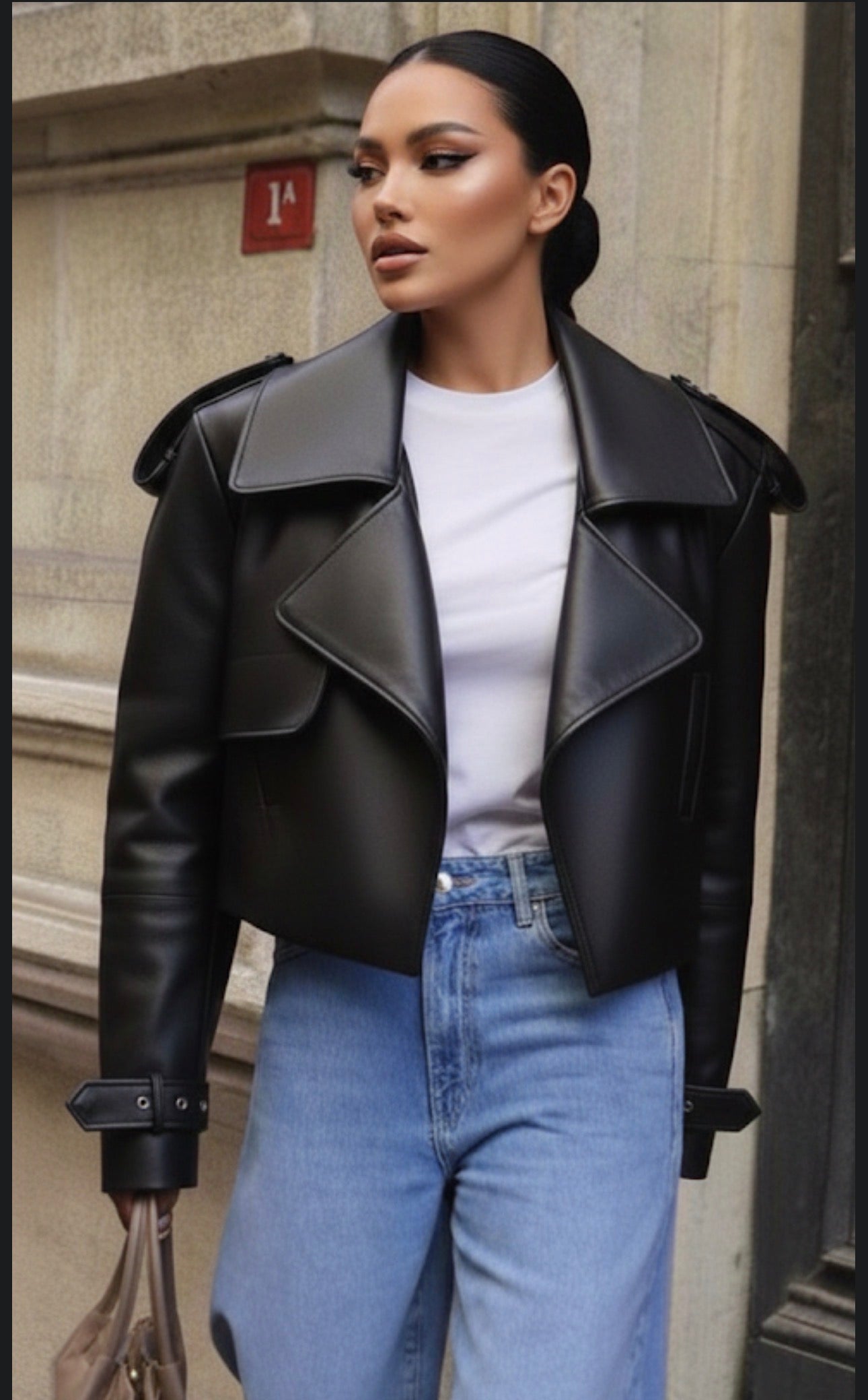 Veste cuir épaulette courte STUDIO
