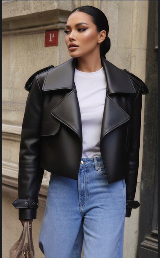 Veste cuir épaulette courte STUDIO