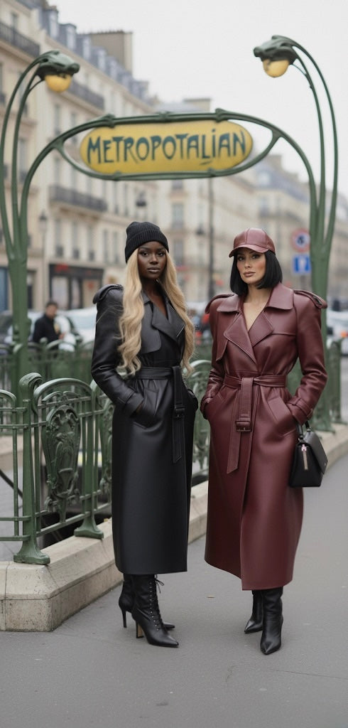 Manteau Long en Cuir Vegan Bordeaux - Studio