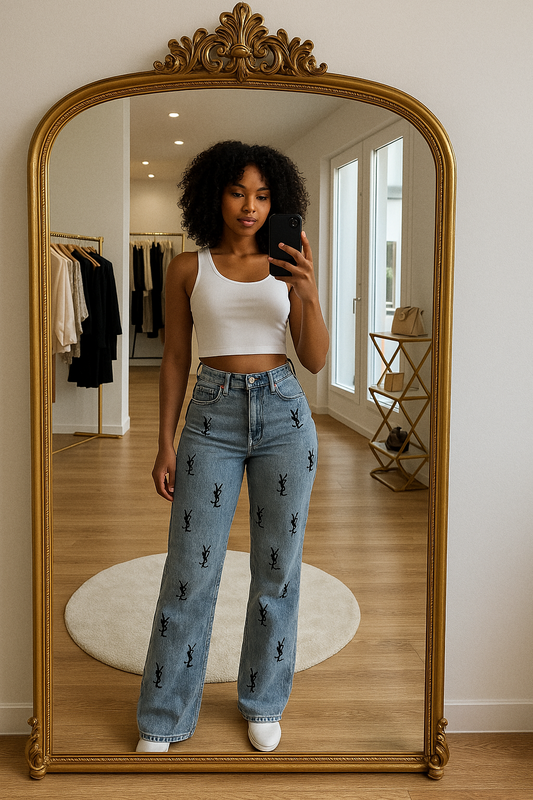 Jeans taille haute imprimé
