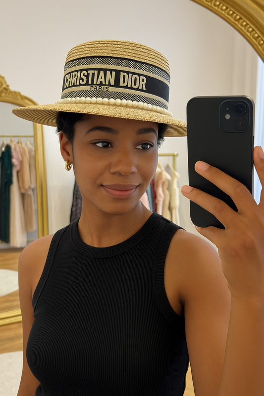 Chapeau rafia perle luxe