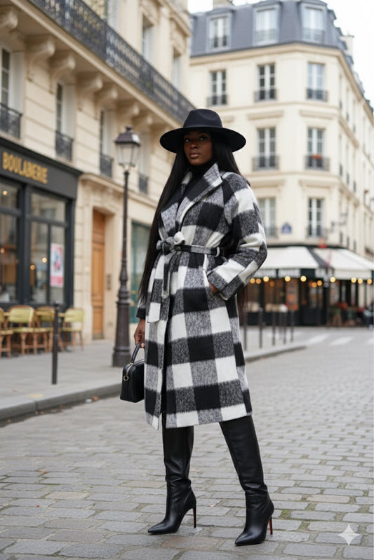 Manteau long à carreaux