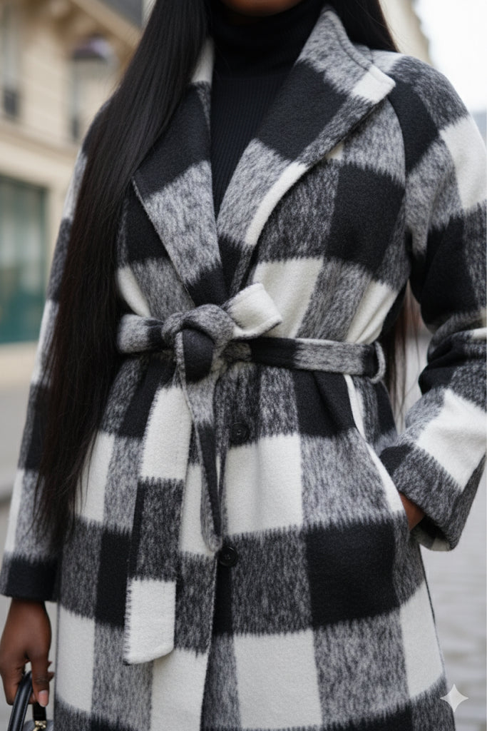Manteau long à carreaux